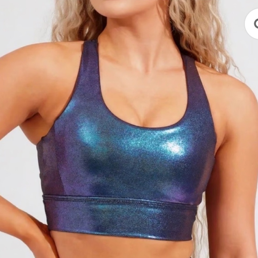 Buffbunny Collection Rosa Sports Bra in Mood Ring Holographic Size Small Strappy